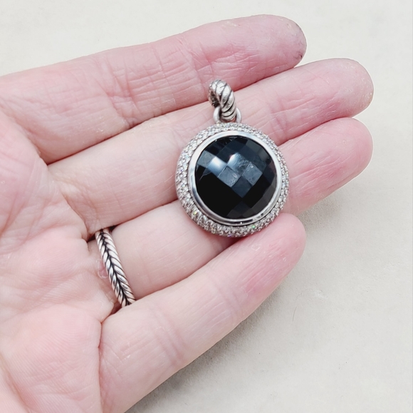David Yurman Cerise 18mm Black Onyx Diamond Pendant - Picture 7 of 10